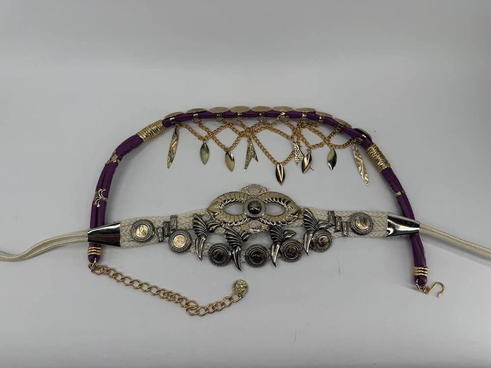 Vintage Western Rope Belts Lot of 2 Purple Coin Concho Boho Korea 40" Belt